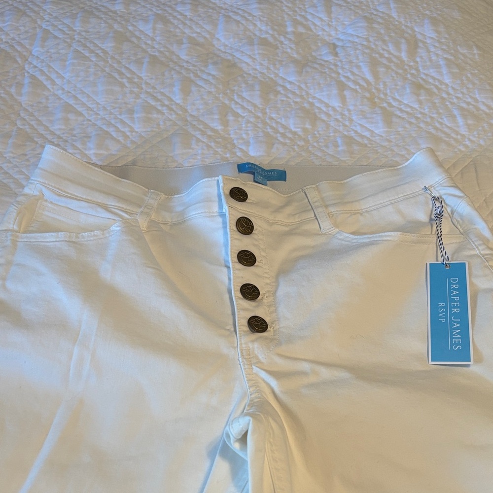 Draper James White High Waisted Skinny Fit Jeans with Button Fly 14 - Picture 5 of 6